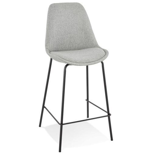Tabouret snack mi-hauteur 'ALOE MINI' en tissu gris avec pied en métal