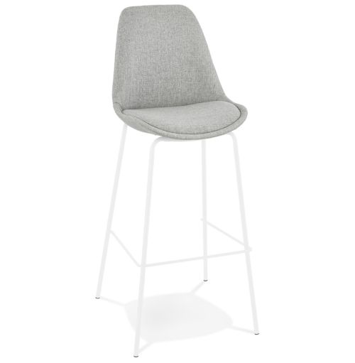 Tabouret de bar 'ALOE' en tissu gris avec pied en métal blanc
