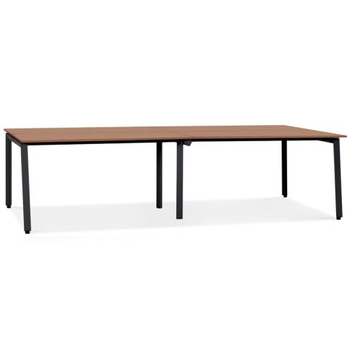 Double bureau bench / table de réunion 'AMADEUS' en bois finition Noyer et métal noir - 280x140 cm
