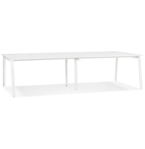 Double bureau bench / table de réunion 'AMADEUS' en bois et métal blanc - 280x140 cm