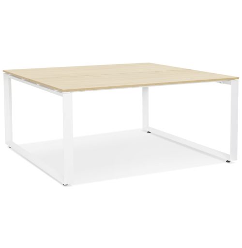 Table de réunion / bureau bench 'BAKUS SQUARE' en bois finition naturelle et métal blanc - 140x140 cm