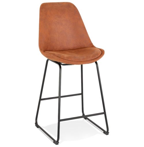 Tabouret snack mi-hauteur 'BIKI MINI' en microfibre brune et pieds en métal noir