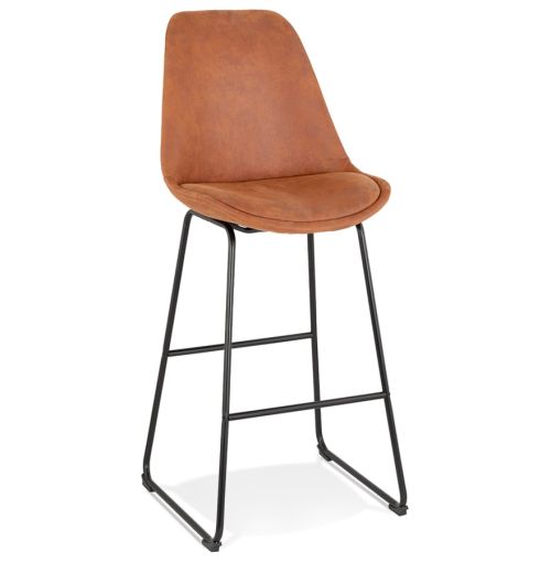 Tabouret de bar 'BIKI' en microfibre brune et pieds en métal noir