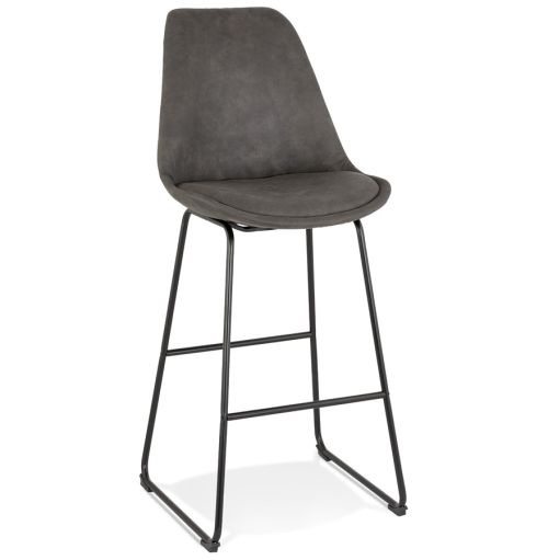 Tabouret de bar 'BIKI' en microfibre grise et pieds en métal noir