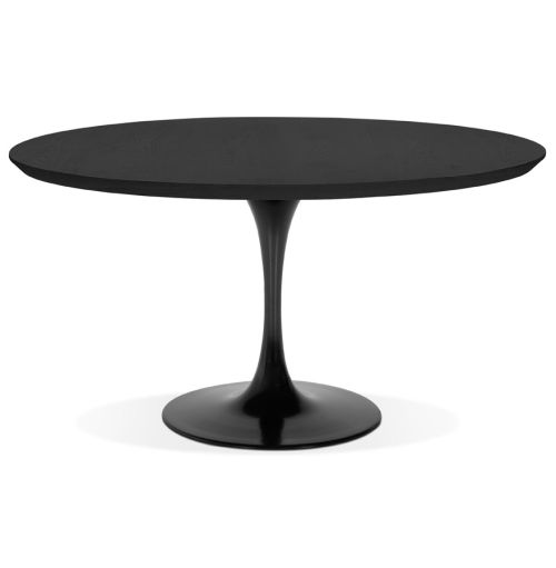 Table de salle à manger ronde 'BRIK' en bois noir et pied central en métal noir - Ø140 cm