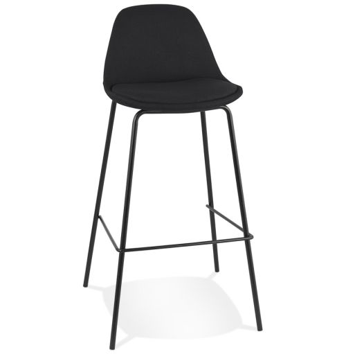 Tabouret de bar 'BULMA' en tissu noir et pied en métal noir