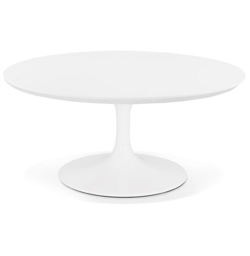 Table basse de salon ronde 'BUSTER MINI' en bois et métal blanc - Ø 90 cm