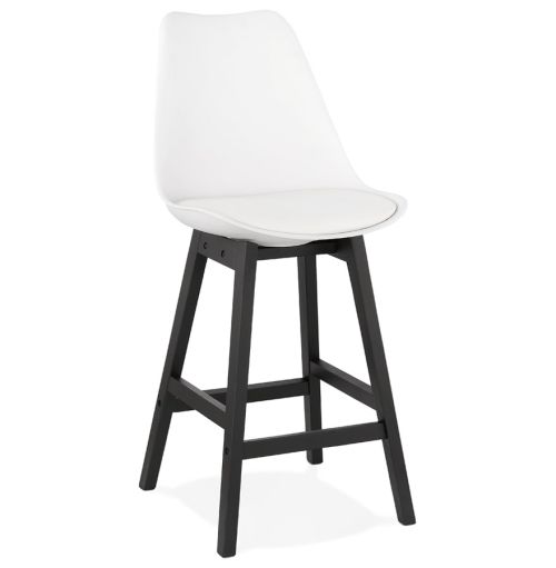 Tabouret snack mi-hauteur 'CAMILA MINI' blanc avec pied en bois noir