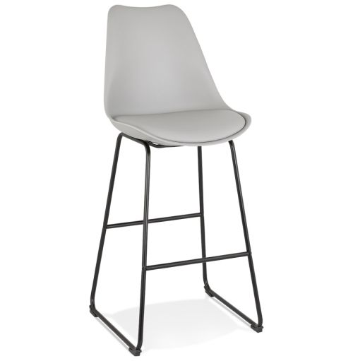 Tabouret de bar 'CHOKO' gris et pieds en métal noir