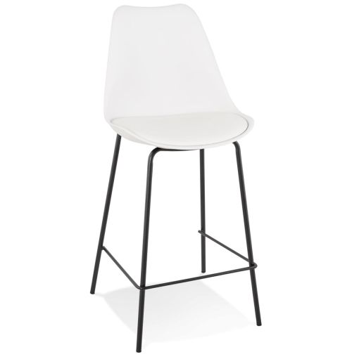 Tabouret snack mi-hauteur 'LEMON MINI' blanc avec pied en métal noir