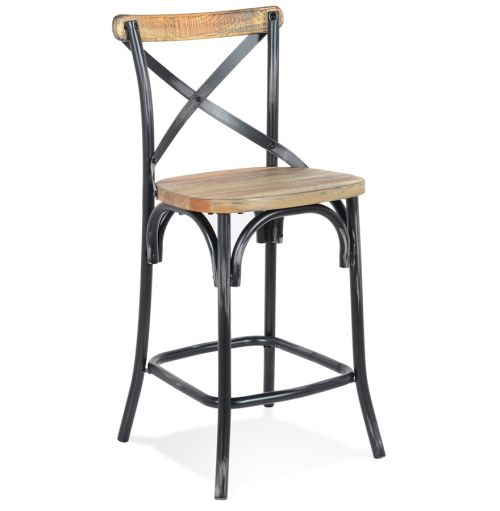 Tabouret snack mi-hauteur 'COTTAGE MINI' en bois finition Noyer effet vieilli noir