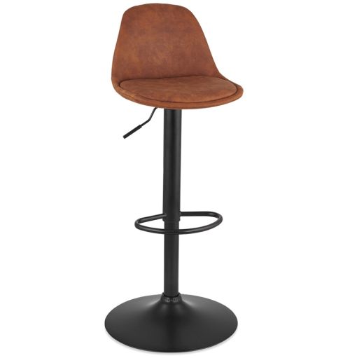 Tabouret réglable 'CROUPION' en microfibre brun et pied en métal noir