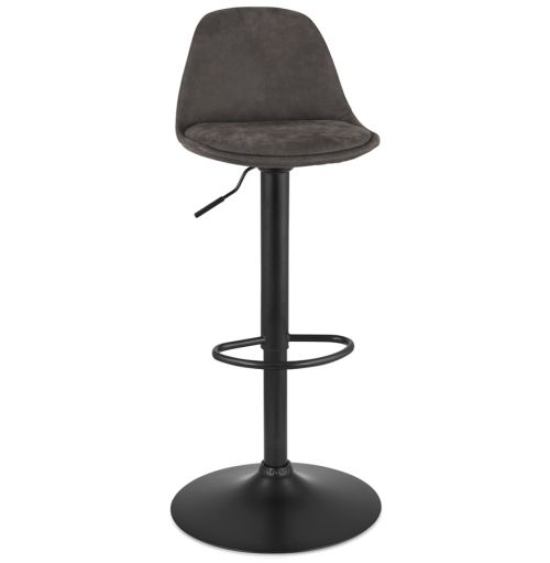 Tabouret réglable 'CROUPION' en microfibre gris foncé et pied en métal noir