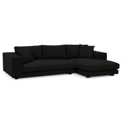 Canapé d'angle design 'DALTON L SHAPE' en tissu noir (angle à droite)