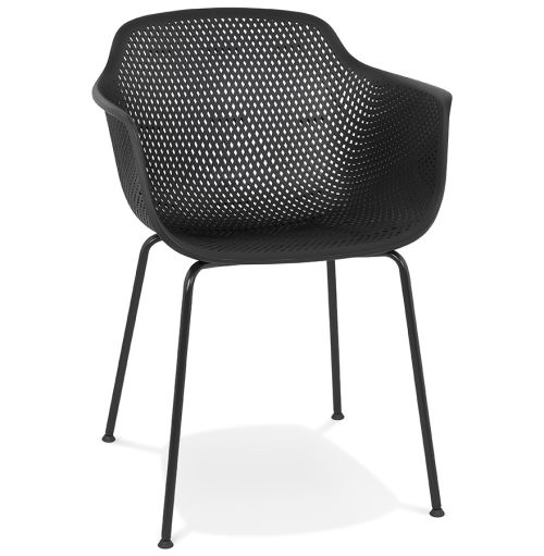 Chaise avec accoudoirs perforée 'DRAK' noire intérieure / extérieure