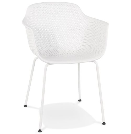 Chaise avec accoudoirs perforée 'DRAK' blanche intérieure / extérieure