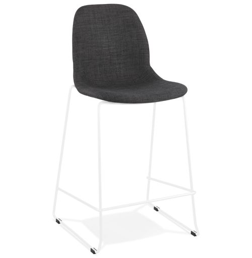 Tabouret snack mi-hauteur empilable 'FAKIR MINI' en tissu gris foncé et pied en métal blanc