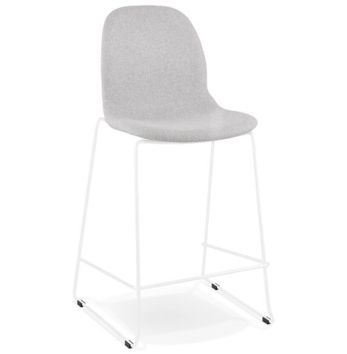 Tabouret snack mi-hauteur empilable 'FAKIR MINI' en tissu gris clair et pied en métal blanc