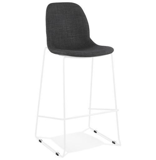 Tabouret de bar empilable 'FAKIR' en tissu gris foncé et pied en métal blanc