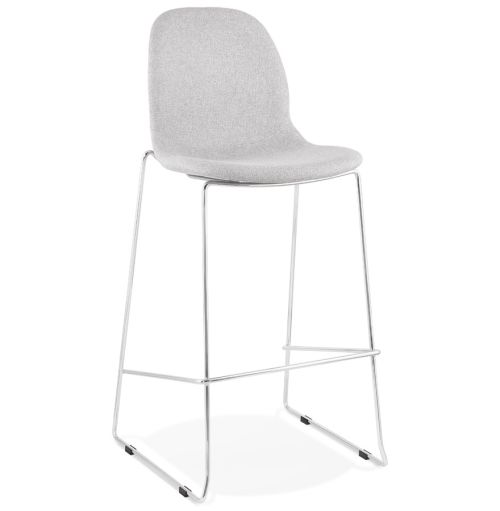Tabouret de bar empilable 'FAKIR' en tissu gris clair et pied en métal chromé