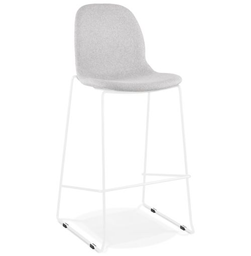 Tabouret de bar empilable 'FAKIR' en tissu gris clair et pied en métal blanc