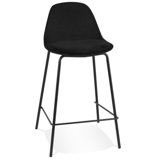 Tabouret snack mi-hauteur 'FENTON MINI' en velours noir et pied en métal noir