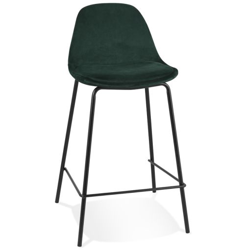 Tabouret snack mi-hauteur 'FENTON MINI' en velours vert et pied en métal noir