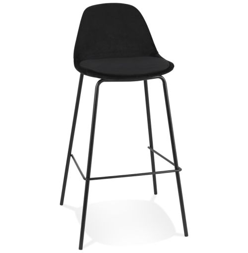 Tabouret de bar 'FENTON' en velours noir et pied en métal noir
