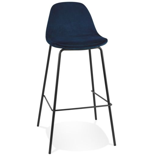 Tabouret de bar 'FENTON' en velours bleu et pied en métal noir