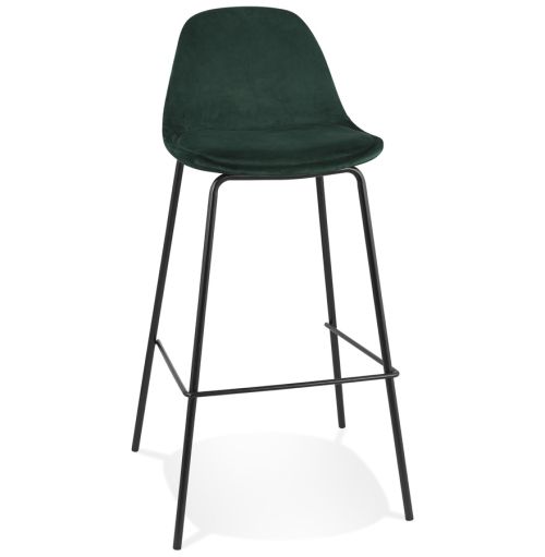 Tabouret de bar 'FENTON' en velours vert et pied en métal noir