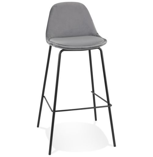 Tabouret de bar 'FENTON' en velours gris et pied en métal noir