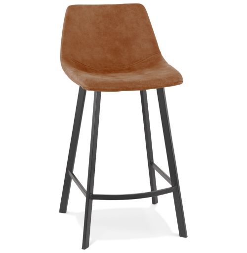 Tabouret snack mi-hauteur 'FUJI MINI' en microfibre brune avec pied en métal noir