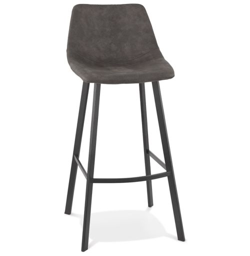 Tabouret de bar 'FUJI' en microfibre gris foncé avec pied en métal noir