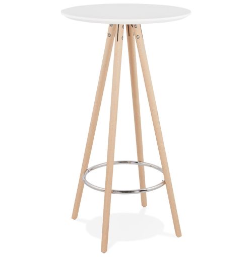Table haute / Mange-debout rond 'GALA' en bois blanc et pieds finition naturelle