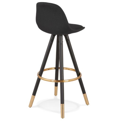 Tabouret de bar vintage 'GATO' en tissu et bois noir