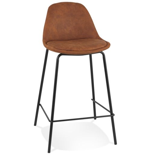 Tabouret snack mi-hauteur 'GIRON MINI' en microfibre brun et pied en métal noir