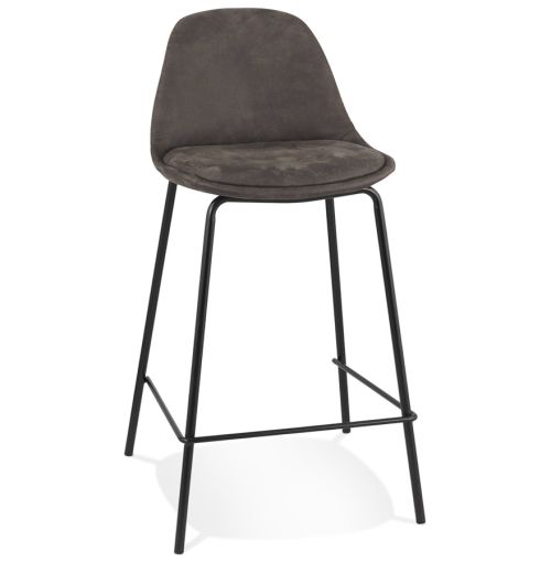 Tabouret snack mi-hauteur 'GIRON MINI' en microfibre gris foncé et pied en métal noir
