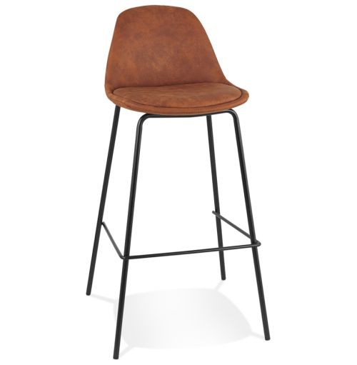 Tabouret de bar 'GIRON' en microfibre brun et pied en métal noir