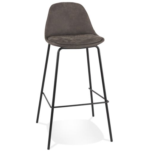 Tabouret de bar 'GIRON' en microfibre gris foncé et pied en métal noir