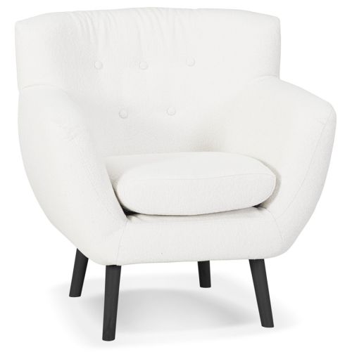 Fauteuil de salon 1 place 'GLOUMI MINI' en tissu bouclé blanc avec pieds en bois noir