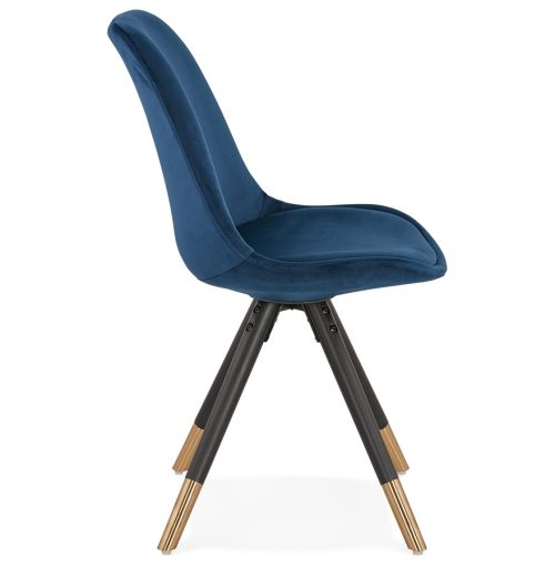 Chaise design 'HAMILTON' en velours bleu et pieds en bois noir