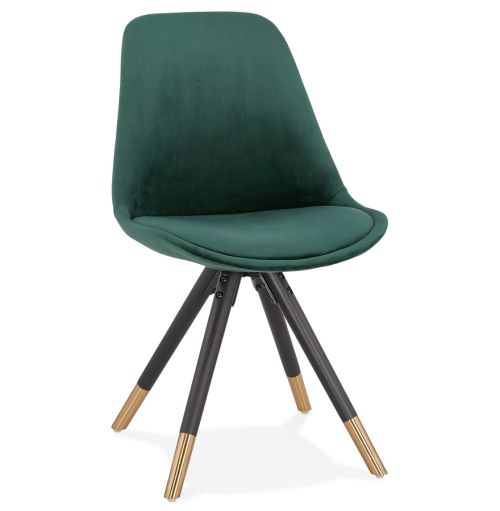 Chaise design 'HAMILTON' en velours vert et pieds en bois noir