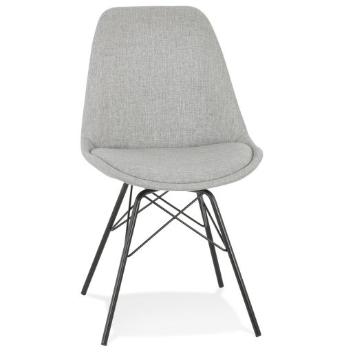 Chaise design 'INDIA' en tissu gris et pieds en métal noir