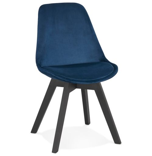 Chaise en velours bleu 'JOE' avec structure en bois noir