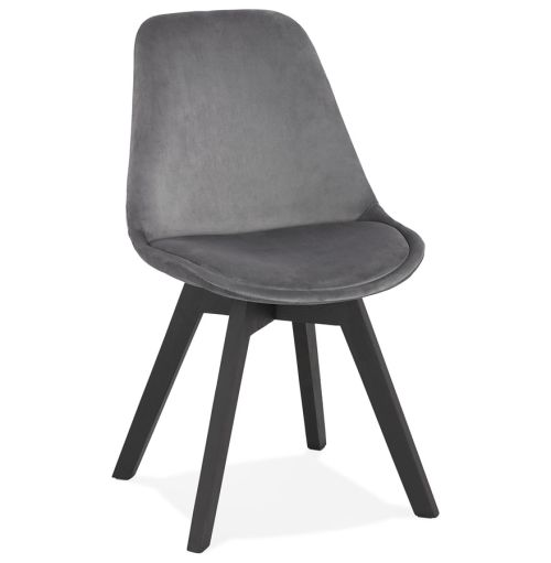 Chaise en velours gris 'JOE' avec structure en bois noir