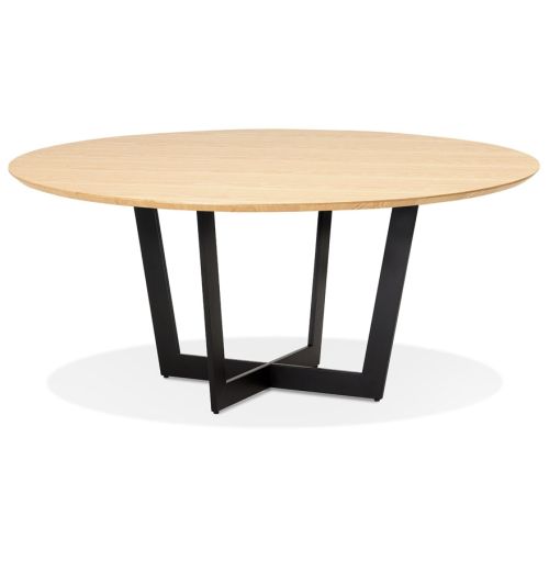 Table de salle à manger ronde 'LULU' en bois finition naturelle et métal noir - Ø120 cm