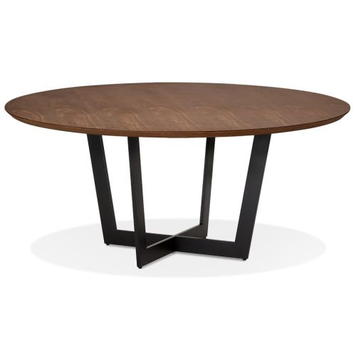 Table de salle à manger ronde 'LULU' en bois finition Noyer et métal noir - Ø120 cm
