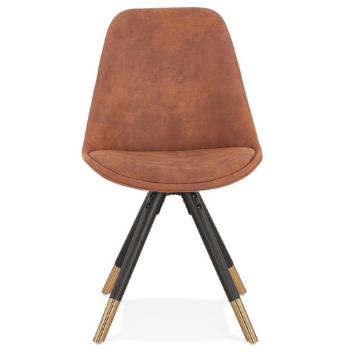 Chaise design 'MAGGY' en microfibre brune et pieds en bois noir