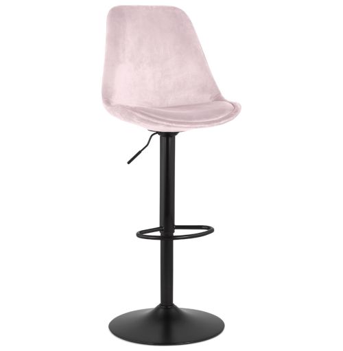 Tabouret réglable 'MIKE' en velours rose et pied noir