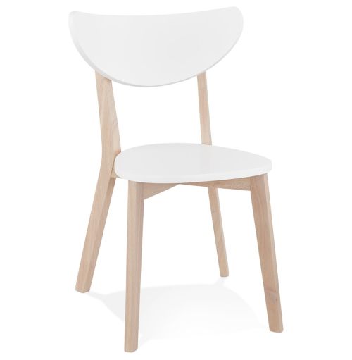 Chaise moderne 'MONA' blanche et structure en bois finition naturelle - Commande par 2 pièces / Prix pour 1 pièce